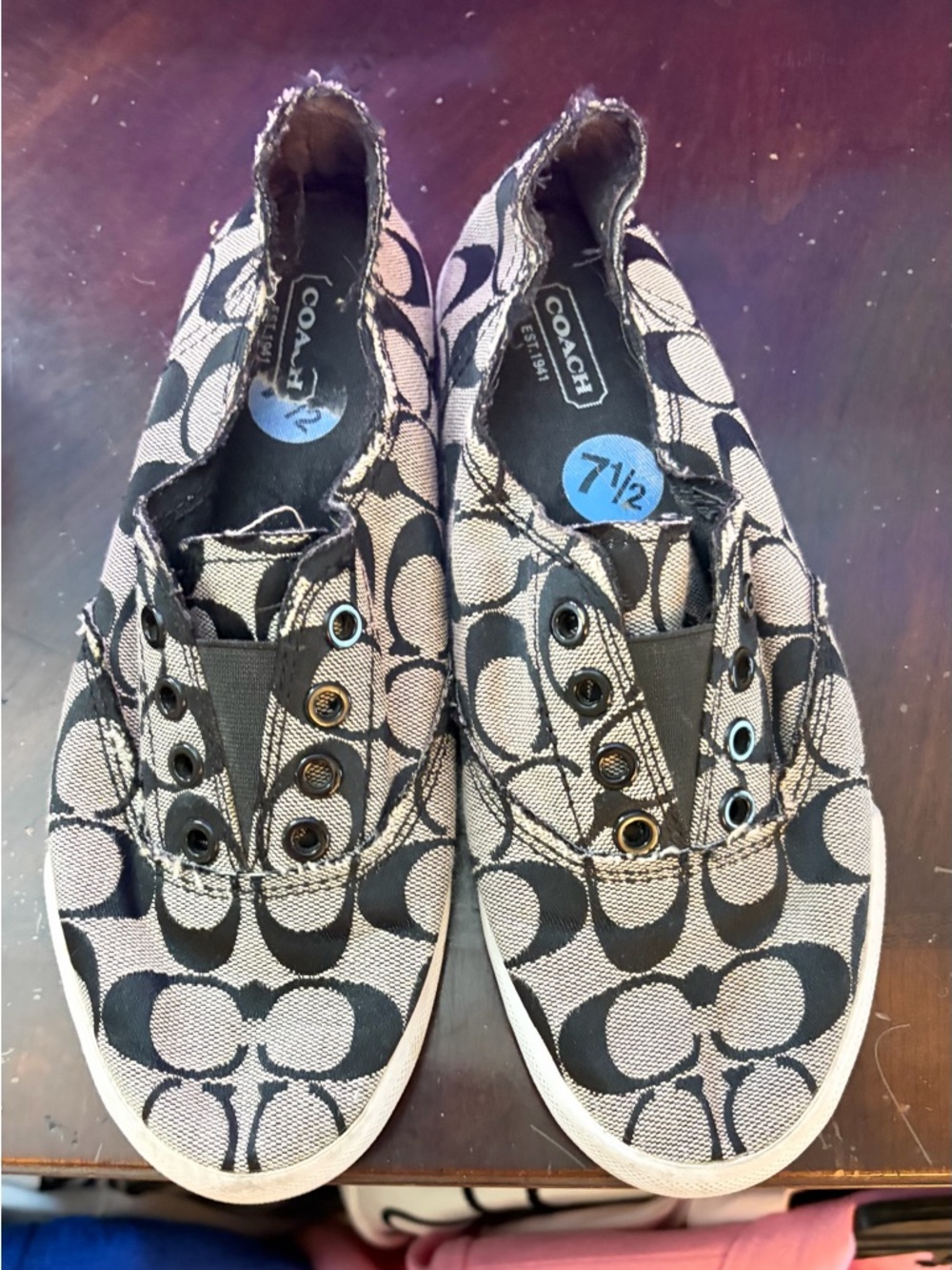 COACH Signature Canvas Slip-On Sneakers in Black & Ivory Sz 7.5